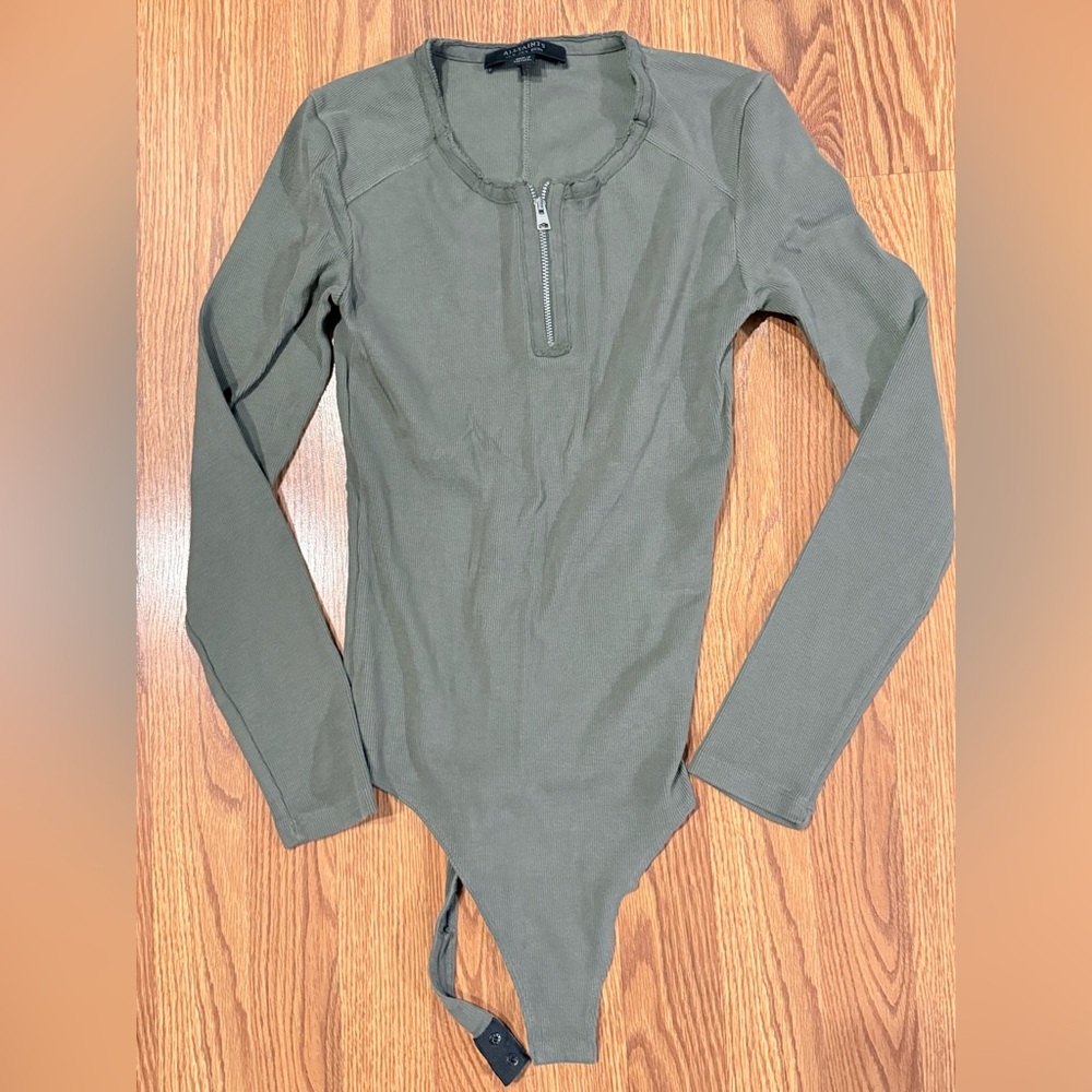 All Saints Olive Green Ribbed Knit Bodysuit